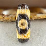 Natural Powerful Tibetan Old Oily Agate 3 Eyes Dzi Bead Heavenly Master (Tian Zhu) 三眼天诛 4.57g 28.2 by 10.4mm - Huangs Jadeite and Jewelry Pte Ltd