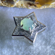 Type A Semi Icy Blueish Green Cabochon Jadeite in S925 Sliver Star with Crystal Charm 2.36g 7.4 by 6.5 by 3.0mm - Huangs Jadeite and Jewelry Pte Ltd