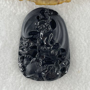Type A Opaque to Partial Translucent Black Omphacite Jadeite Bat and 3 Legged Toad Pendant 29.98g 51.5 by 36.8 by 8.5mm - Huangs Jadeite and Jewelry Pte Ltd