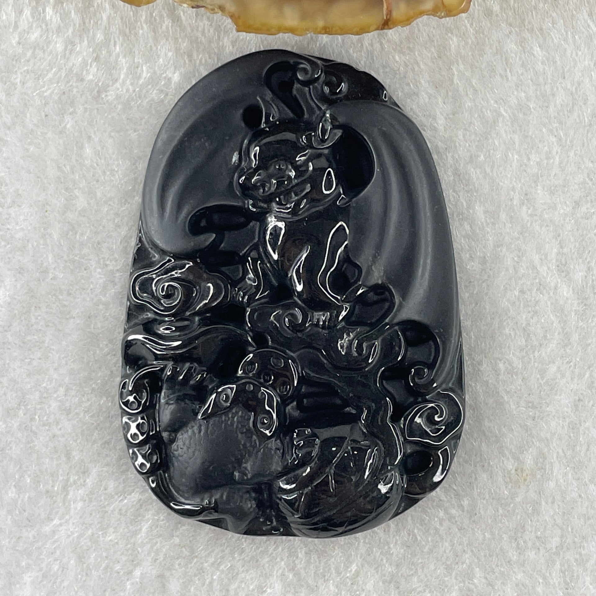 Type A Opaque to Partial Translucent Black Omphacite Jadeite Bat and 3 Legged Toad Pendant 29.98g 51.5 by 36.8 by 8.5mm - Huangs Jadeite and Jewelry Pte Ltd