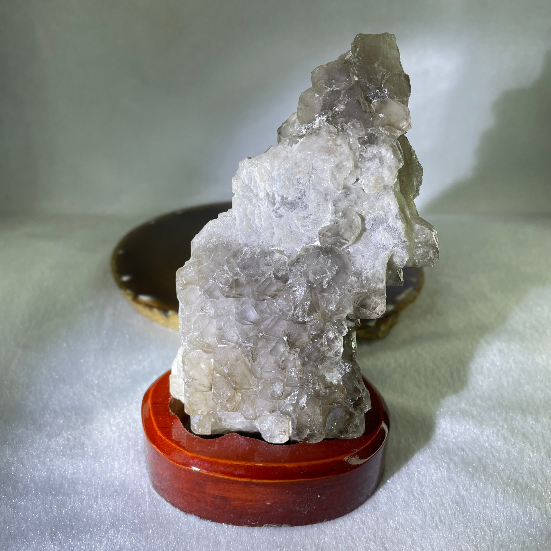 Natural Clear Quartz Rough Irregular Shape Display in Wooden Stand 359.1g 81.0 by 87.0 by 122.0mm - Huangs Jadeite and Jewelry Pte Ltd