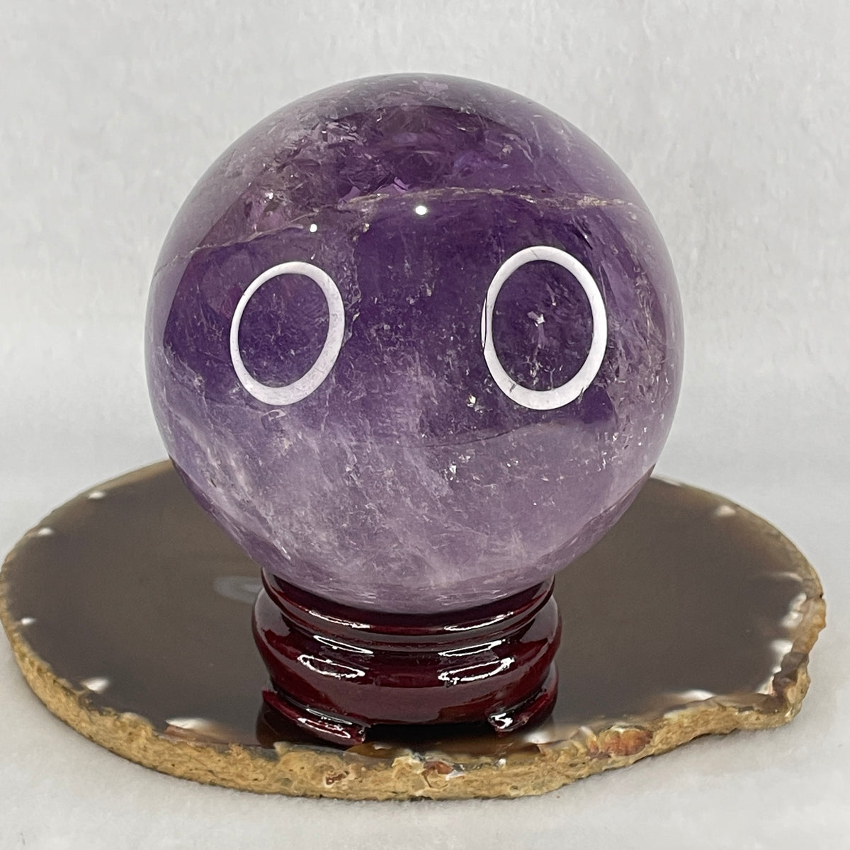High Grade Natural Amethyst Sphere Display with Custom Wooden Stand | (954.4g | 85.0x110.0mm | Mind Calm Shield, Executive Intuition & Feng Shui Wealth Tranquility)