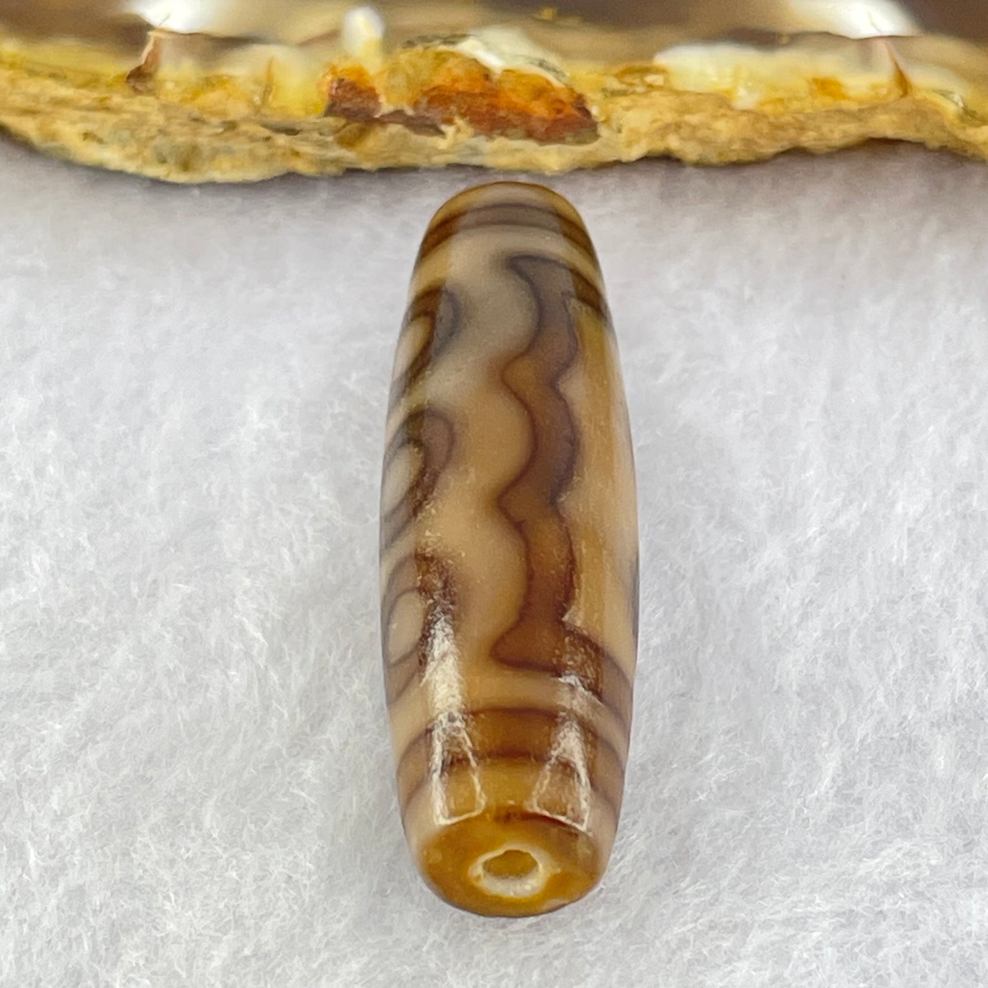 Natural Powerful Tibetan Old Oily Agate 5 Eyes Dzi Bead Heavenly Master (Tian Zhu) 五眼天诛 7.57g 38.7 by 11.5mm - Huangs Jadeite and Jewelry Pte Ltd