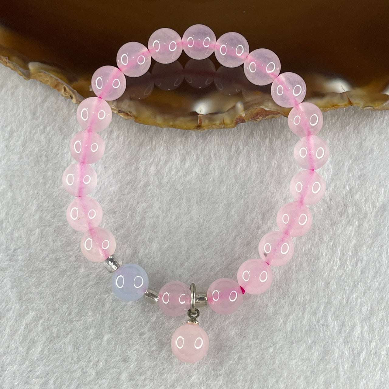 Natural Pink with Blue Chalcedony Agate Beads Bracelet 15.98g 14.5cm 8.0mm 21 Beads
