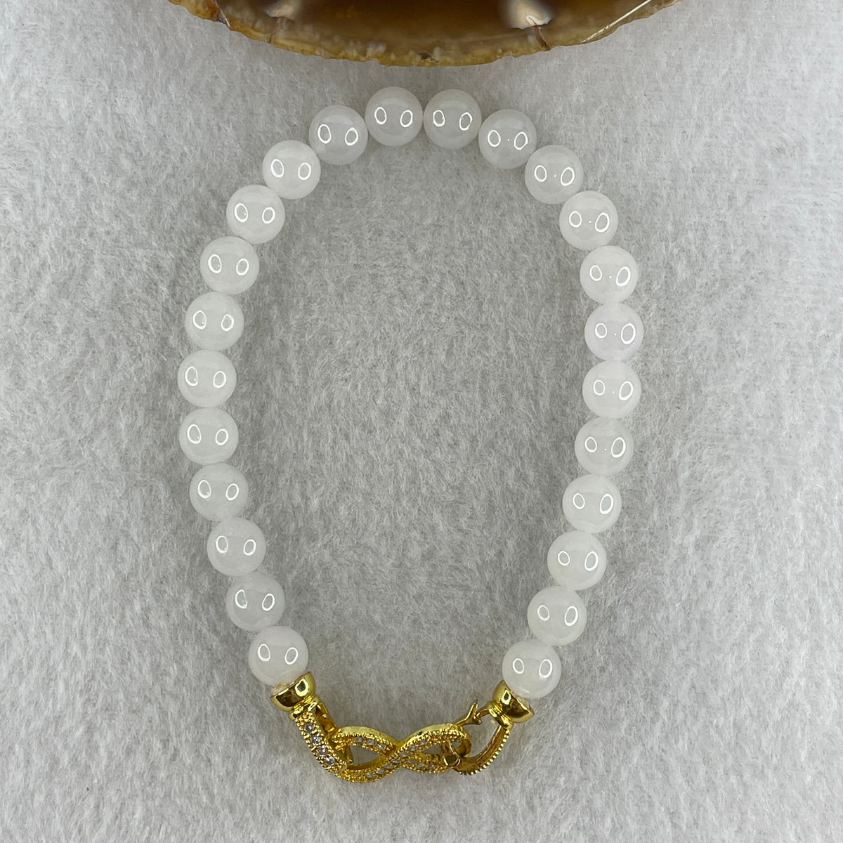 Natural Type A Semi Icy Light Lavender Jadeite Beads Bracelet | (25.05g | 20cm | 8.1mm x 24 Beads | Synergy, "Zi Qi Dong Lai" Noble Benefactor Magnet & Feng Shui Serenity Catalyst) - Huangs Jadeite and Jewelry Pte Ltd