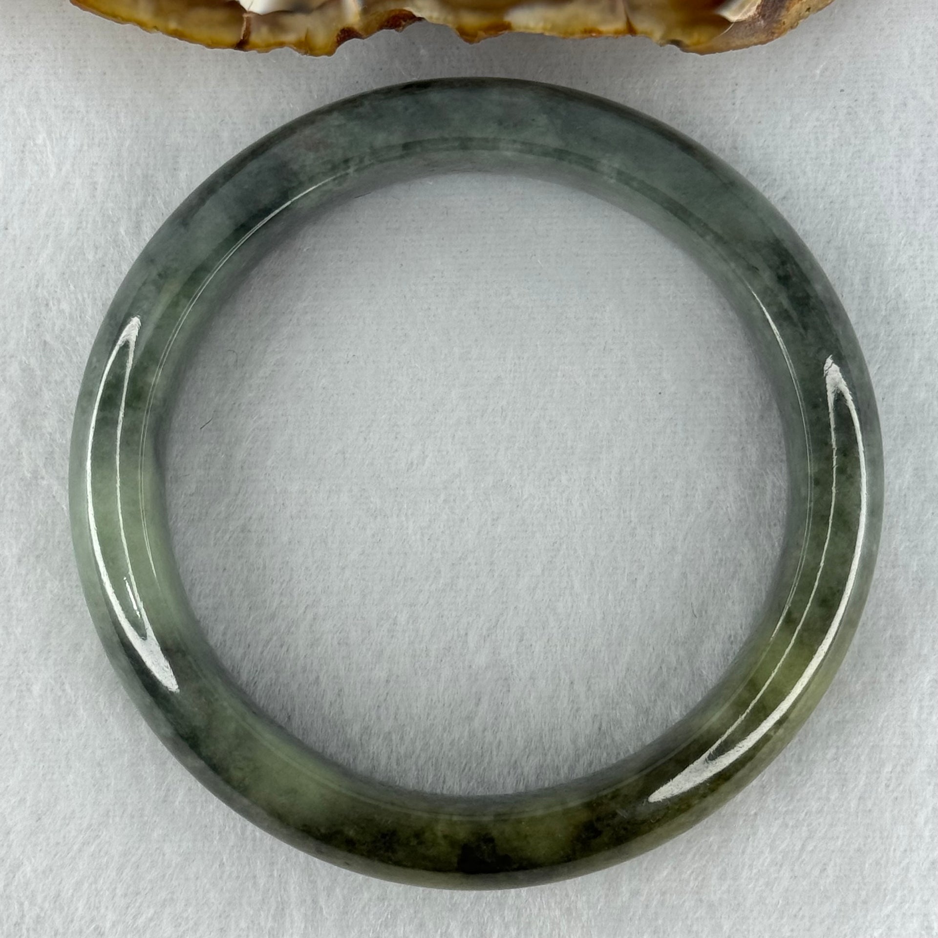 Type A Blueish Green Wuji Grey and Brown Patch Jadeite Bangle Internal Diameter 58.7mm by 73.24g 14.8 by 8.9mm (Very Slight Internal Lines and Very Slight External Roughs) - Huangs Jadeite and Jewelry Pte Ltd