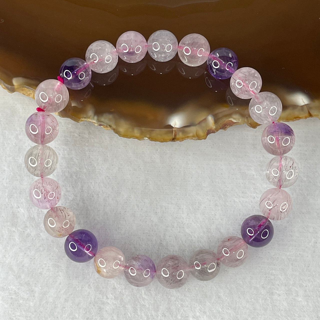 Certified Above-Average Grade Natural Super 7 Crystal Beads Bracelet | High-Fluidity Crystalline Strand | Authentic Sacred Seven Multi-Mineral Inclusions Quartz Spiritual Catalyst & Auric Shield Bracelet (17.18g | 15.5cm Length | 8.3mm | 23 Beads)