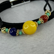 Natural Butterscotch Amber with Red Cinnabar, Lapis Lazuli and Turquoise Beads Leather Bracelet 11.92g 15cm 13.0mm - Huangs Jadeite and Jewelry Pte Ltd