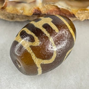 Natural Powerful Tibetan Old Oily Agate Double Nectar Vessel Dzi Bead Heavenly Master (Tian Zhu) 双花蜜容器眼天 6.08g 19.8 by 14.8mm - Huangs Jadeite and Jewelry Pte Ltd