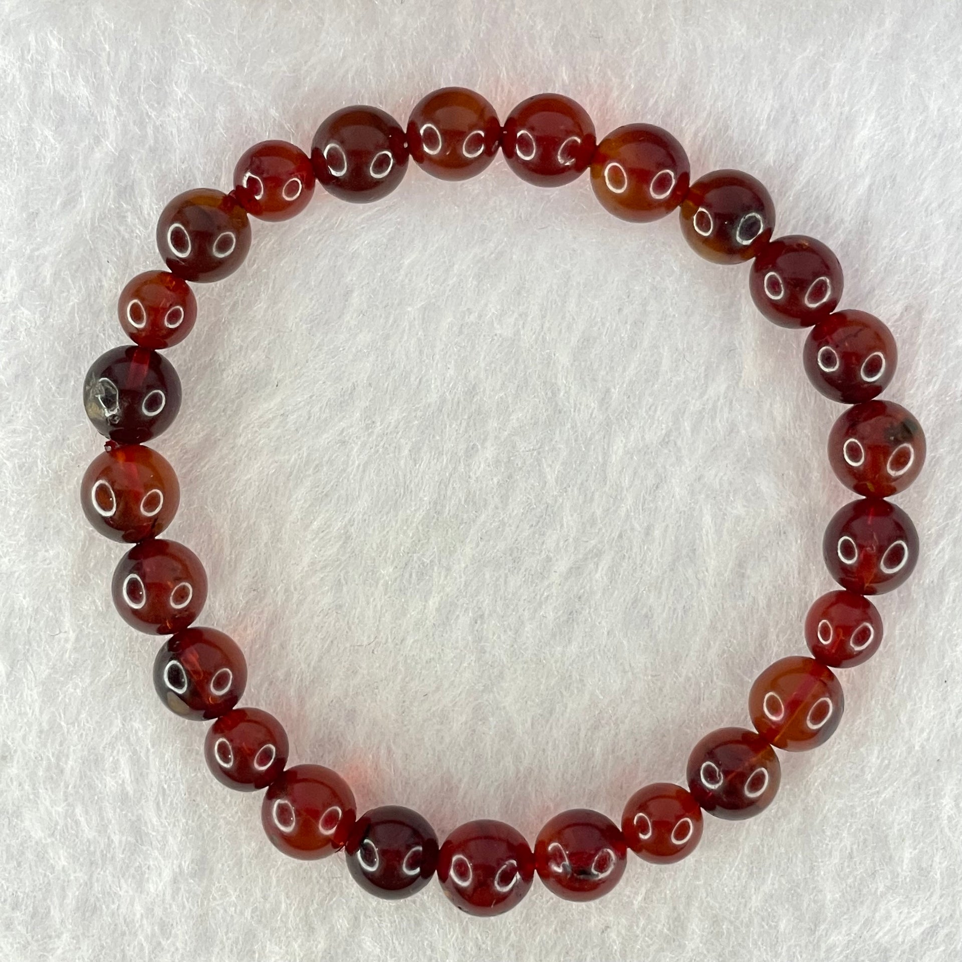 Natural Blood Red Amber Beads Bracelet 4.78g 14.5cm 7.3mm 25 Beads - Huangs Jadeite and Jewelry Pte Ltd