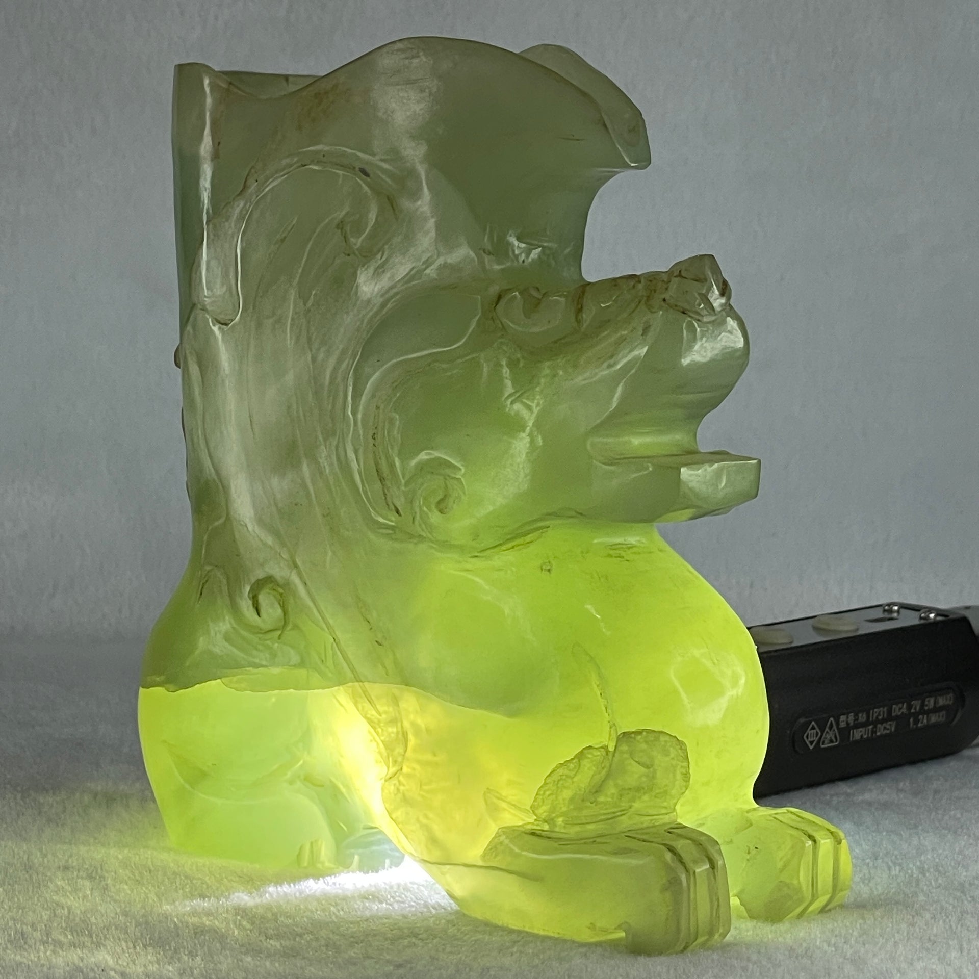 Natural Green Serpentine Pixiu Vase Display 989.6g 130.0 by 48.0 by 135.0mm - Huangs Jadeite and Jewelry Pte Ltd