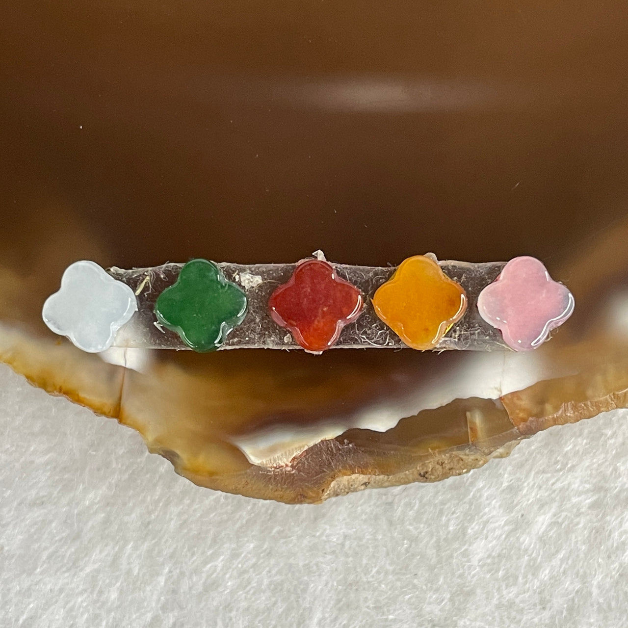 Natural Type A Multi-Color Jadeite Clover Set for Jewelry Making | 5-Piece Pink, Yellow, Red, Green & Blue Four Leaf Clover Loose Stones (0.73g 5.2x5.0x2.0mm)