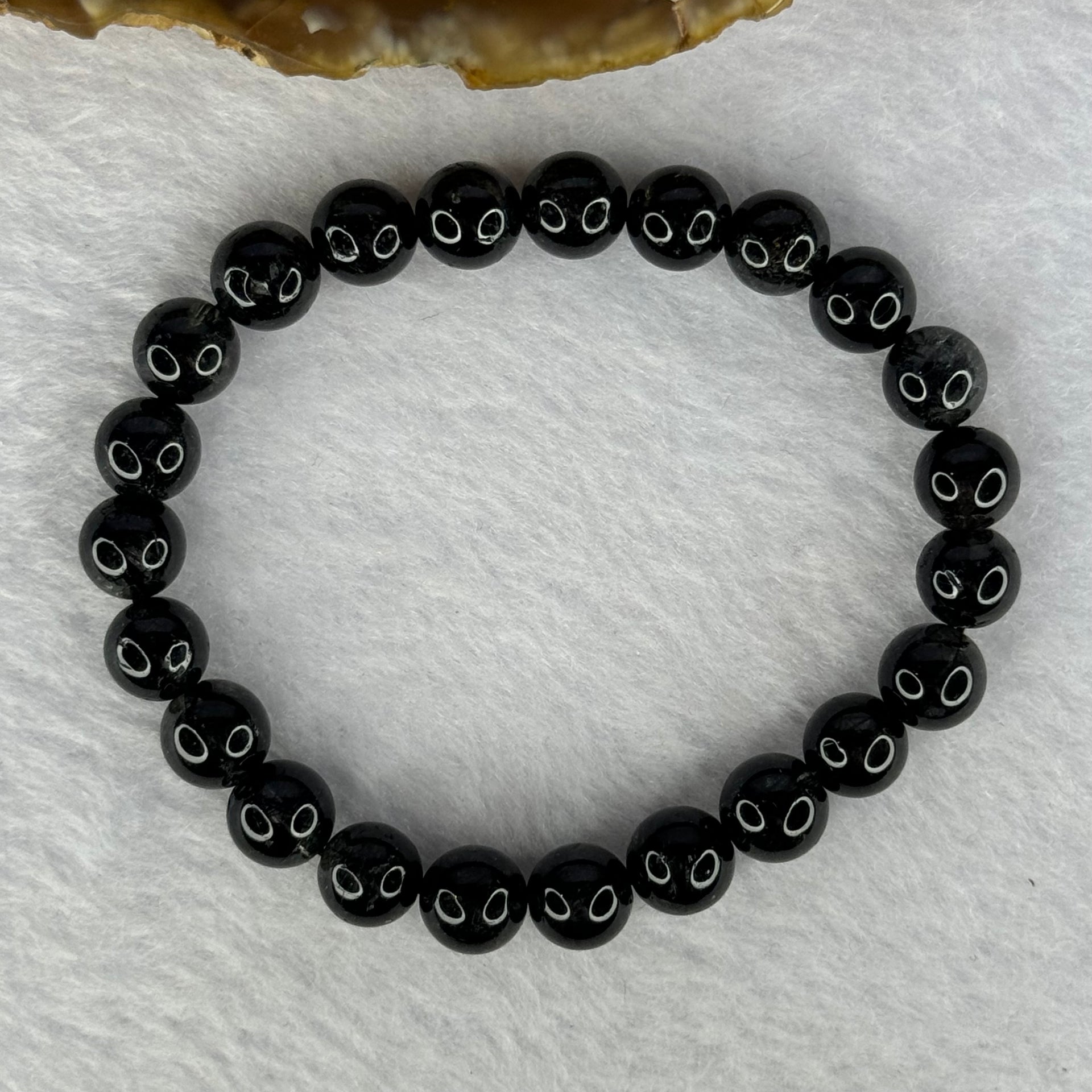 Natural Black Rutilated Quartz Beads Bracelet 天然黑发水晶手链 17.54g 15cm 8.4mm 23 Beads - Huangs Jadeite and Jewelry Pte Ltd