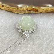 Type A Faint Green Lavender Milo Buddha with Crystals in S925 Sliver Pendant and Necklace 6.77g 16.5 by 16.5 by 7.5mm - Huangs Jadeite and Jewelry Pte Ltd