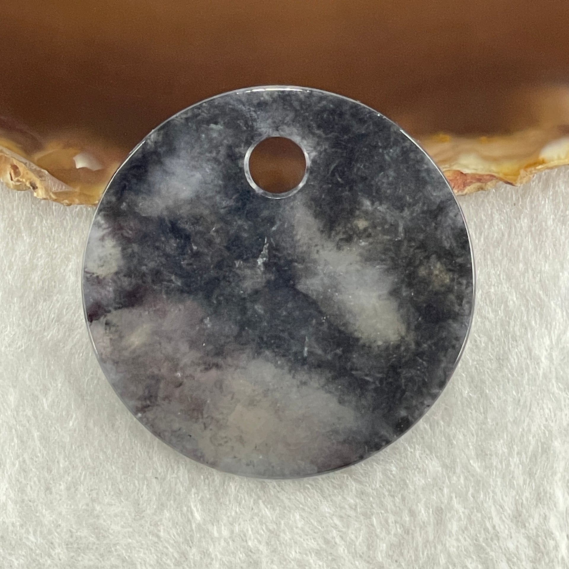 Type A Semi Icy Wuji Black Grey Wu Shi Pai Pendant Charm 15.92g 41.6 by 3.6mm - Huangs Jadeite and Jewelry Pte Ltd