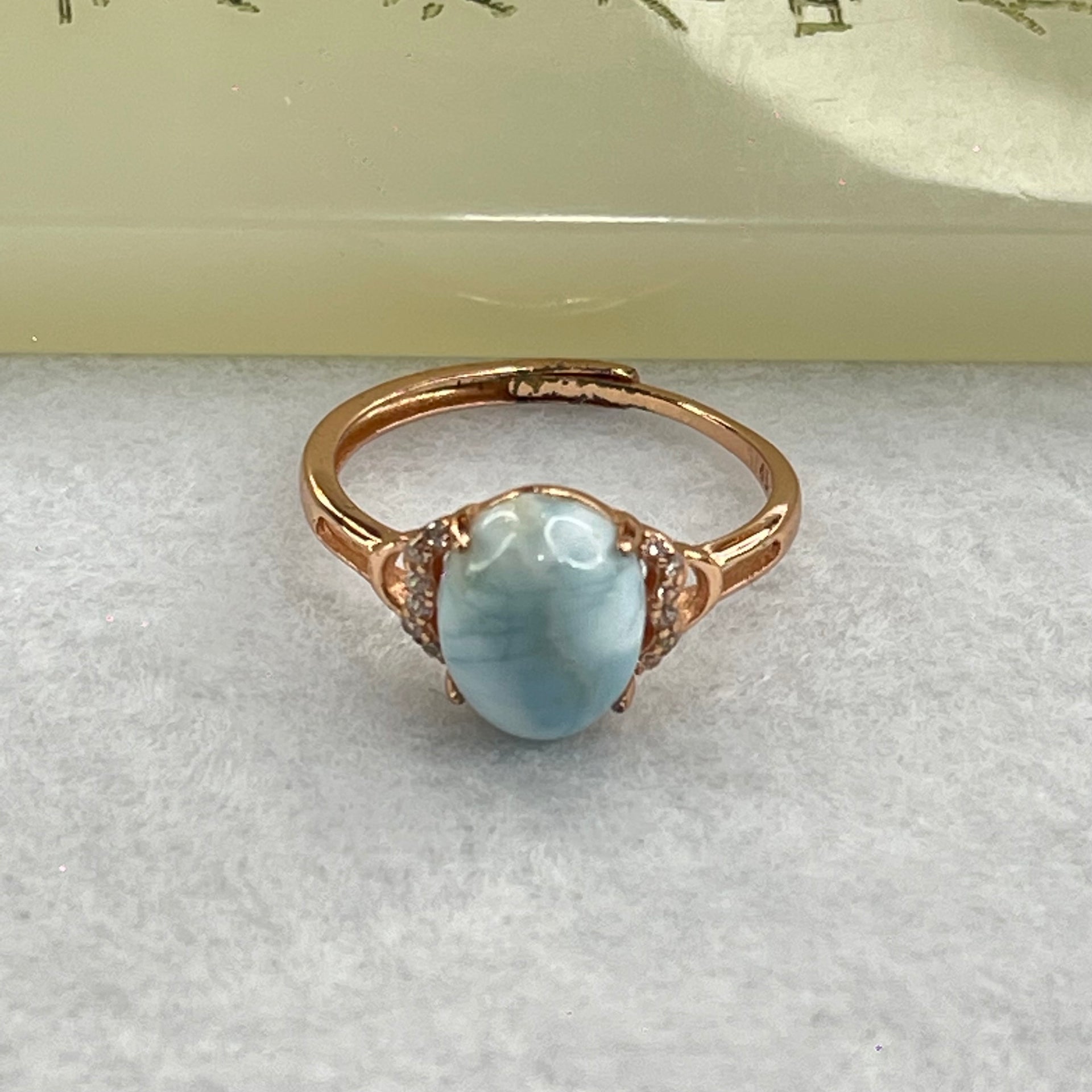 Natural Larimar in S925 Silver Rose Gold Color Ring (Adjustable Size) 1.81g 9.9 by 8.0 by 5.0mm - Huangs Jadeite and Jewelry Pte Ltd