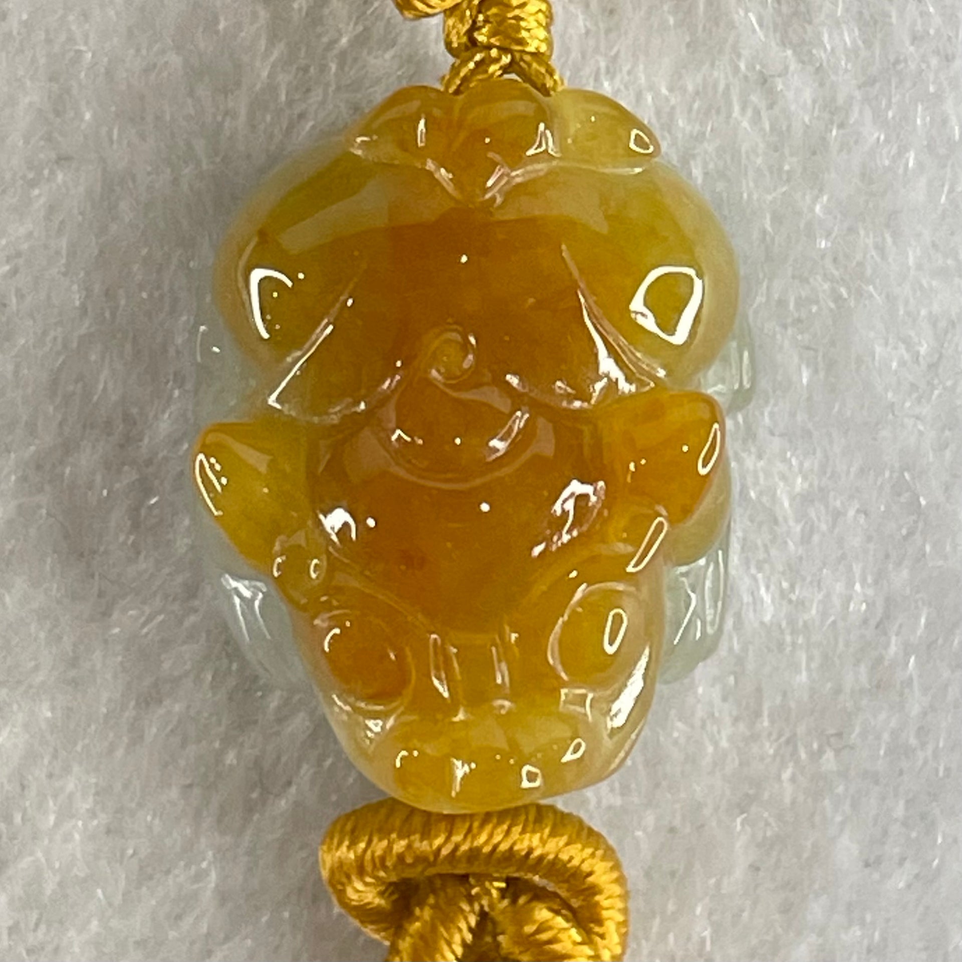 Type A Yellow with Faint Green Lavender Jadeite Male Pixiu String Bracelet 5.58g 13.5cm 20.6 by 15.7 by 10.8mm - Huangs Jadeite and Jewelry Pte Ltd