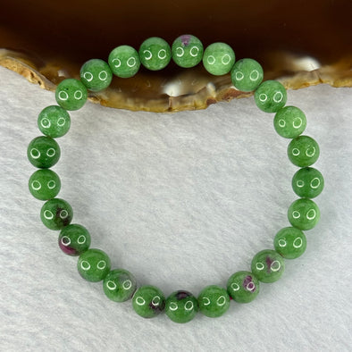Natural Emerald And Ruby Zoisite Beads Bracelet 18.20g 15.5cm 7.7mm 25 Beads - Huangs Jadeite and Jewelry Pte Ltd