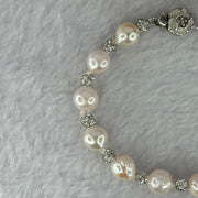 Natural Seawater Pearl Beads with Crystals in S925 Sliver Flower Bracelet 9.86g 15.5cm 7.4mm 13 Beads - Huangs Jadeite and Jewelry Pte Ltd
