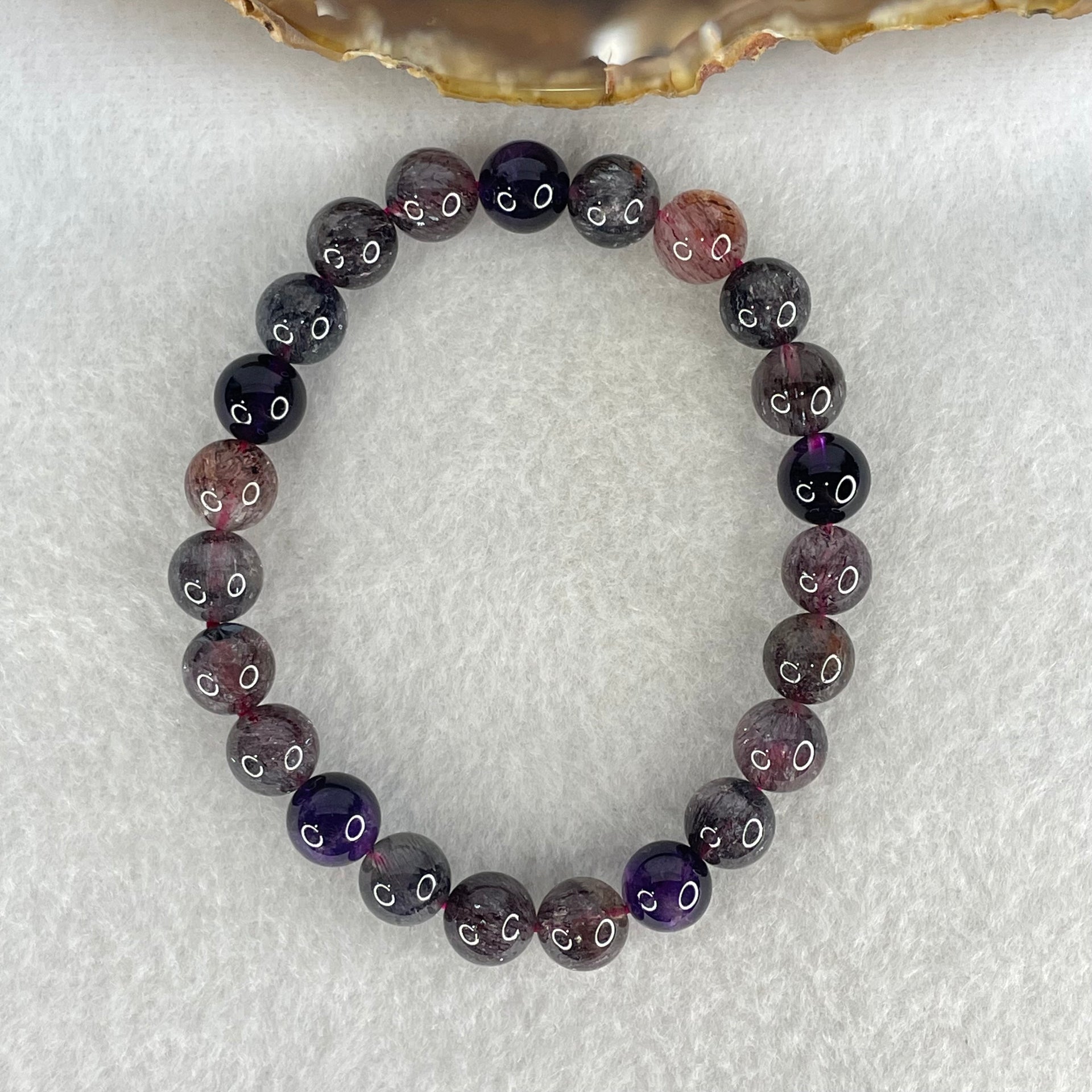 Good Grade Natural Blackcurrant Super 7 Beads Bracelet 20.68g 16.5cm 8.7mm 23 Beads - Huangs Jadeite and Jewelry Pte Ltd
