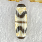 Natural Powerful Tibetan Old Oily Dark Brown White Yellow Agate Double Tiger Tooth Daluo Dzi Bead Heavenly Master (Tian Zhu) 双虎呀天诛 9.73g 37.4 by 13.1mm - Huangs Jadeite and Jewelry Pte Ltd