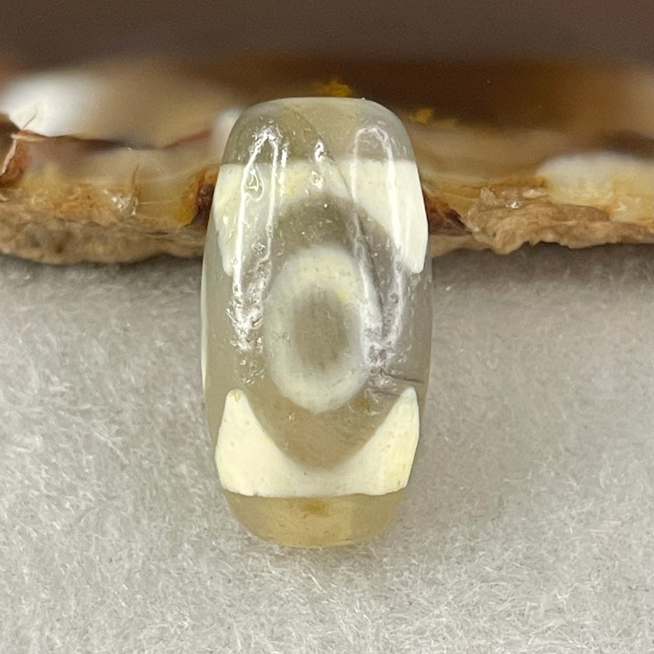 Natural Powerful Tibetan Old Oily Agate 3 Eyes Dzi Bead Heavenly Master (Tian Zhu) 三眼天诛 3.23g 19.9 by 10.4mm - Huangs Jadeite and Jewelry Pte Ltd