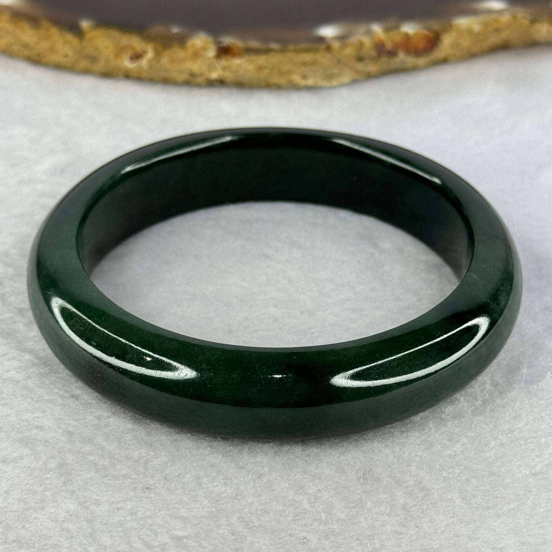 Type A Dark Green Jadeite Bangle Internal Diameter 55.0mm 56.42g 12.8 by 8.7mm (Slight Internal Line) - Huangs Jadeite and Jewelry Pte Ltd