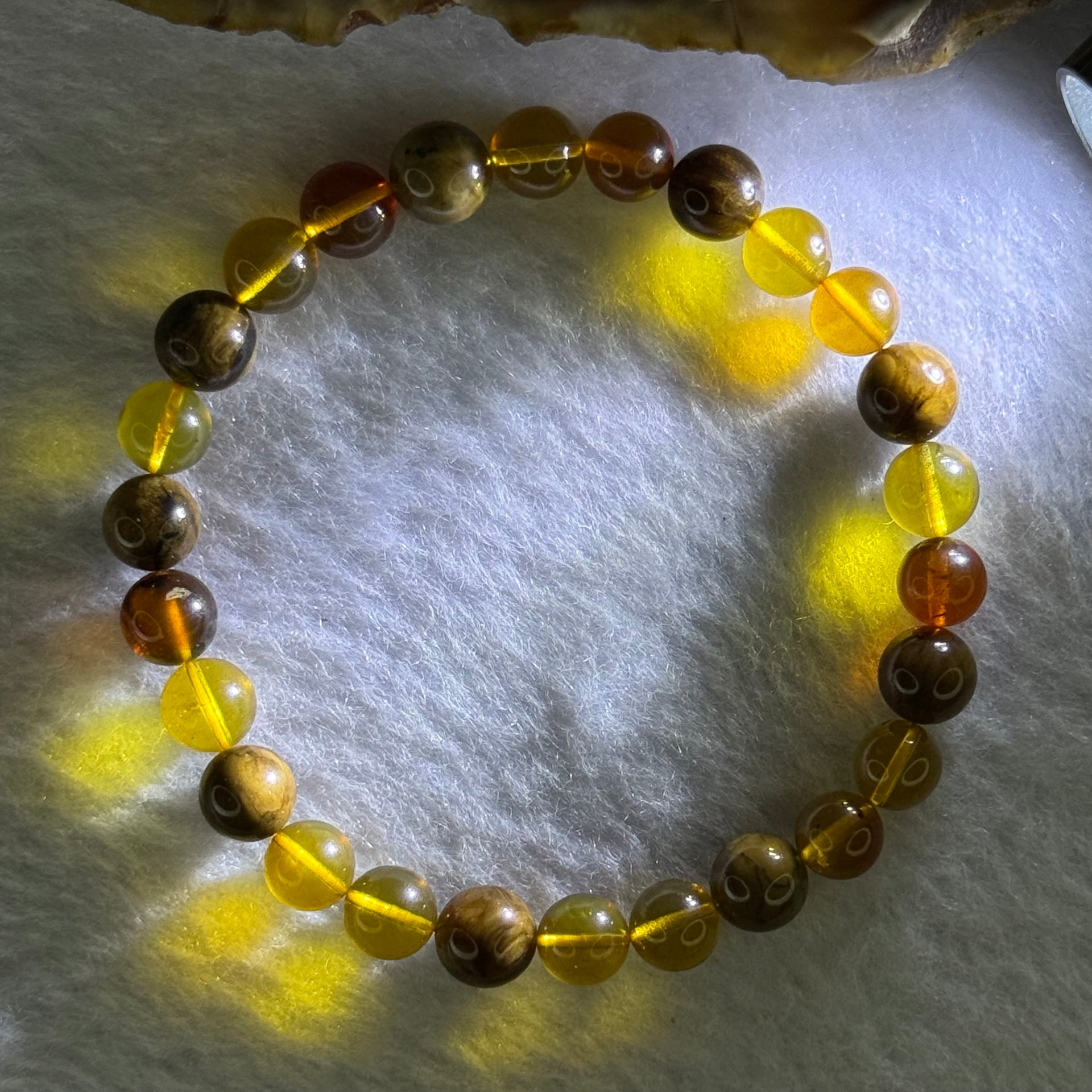 Natural Mixed Color Amber Beads Bracelet 天然琥珀手链 4.58g 15cm 7.0mm 26 Beads - Huangs Jadeite and Jewelry Pte Ltd