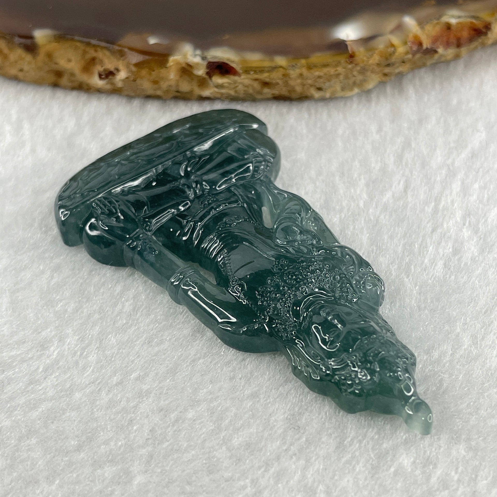 Natural Type A Semi Icy Blueish Green Jadeite Tara Guanyin Pendant 16.9g 56.7 by 32.4 by 6.5mm - Huangs Jadeite and Jewelry Pte Ltd