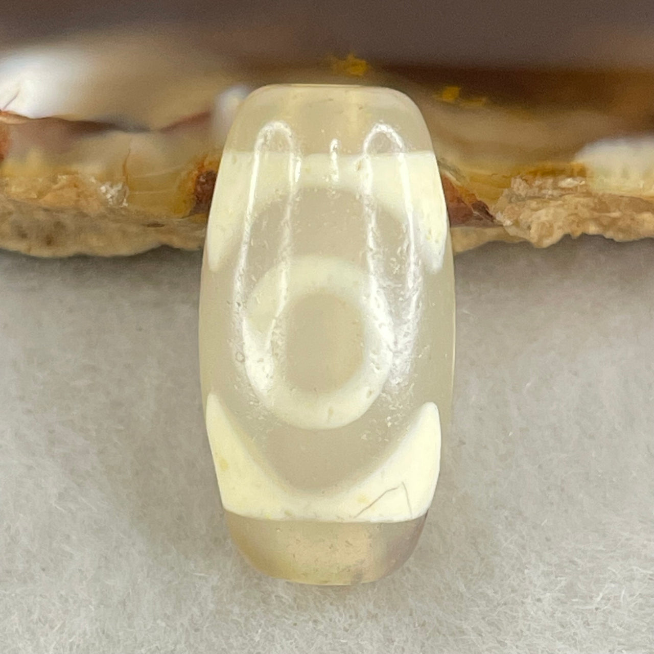 Natural Powerful Tibetan Old Oily Agate 3 Eyes Dzi Bead Heavenly Master (Tian Zhu) 三眼天诛 3.10g 19.9 by 10.4mm - Huangs Jadeite and Jewelry Pte Ltd