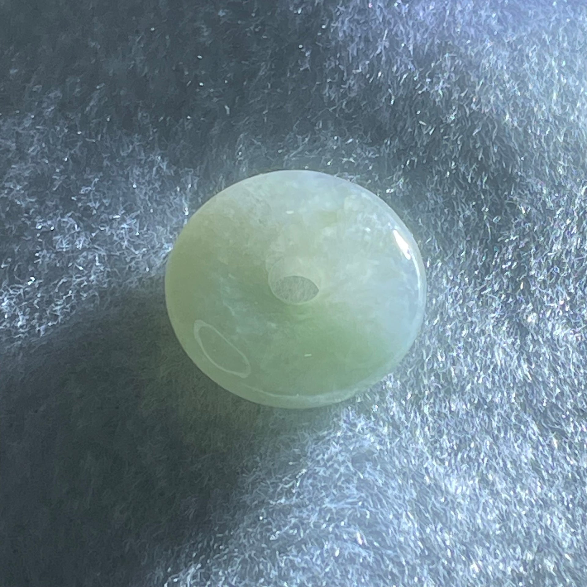 Type A Light Green With White Spots Jadeite Ping An Kou Donut Pendant 3.32g 17.2 by 5.8mm - Huangs Jadeite and Jewelry Pte Ltd