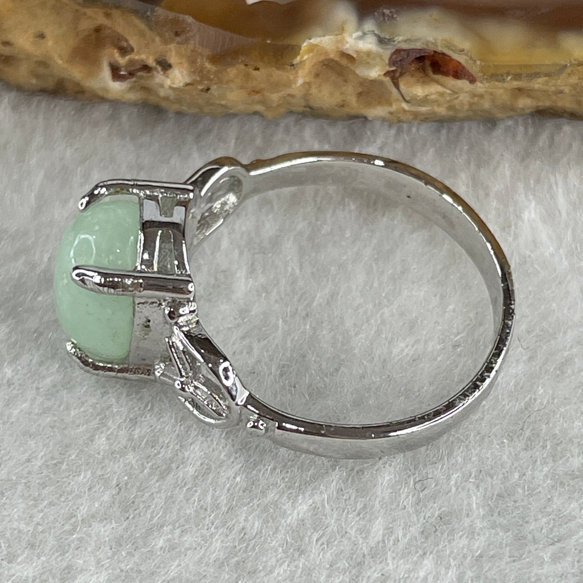 Natural Type A Green Jadeite Ring in S925 Sliver 2.44g 9.6 by 7.3 by 4.5mm US 6.7 Hk 14.8 - Huangs Jadeite and Jewelry Pte Ltd