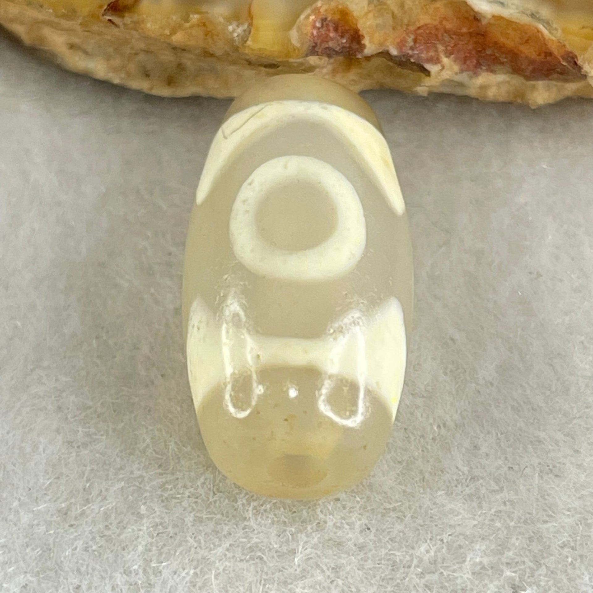 Natural Powerful Tibetan Old Oily Agate 3 Eyes Dzi Bead Heavenly Master (Tian Zhu) 三眼天诛 3.10g 19.9 by 10.4mm - Huangs Jadeite and Jewelry Pte Ltd