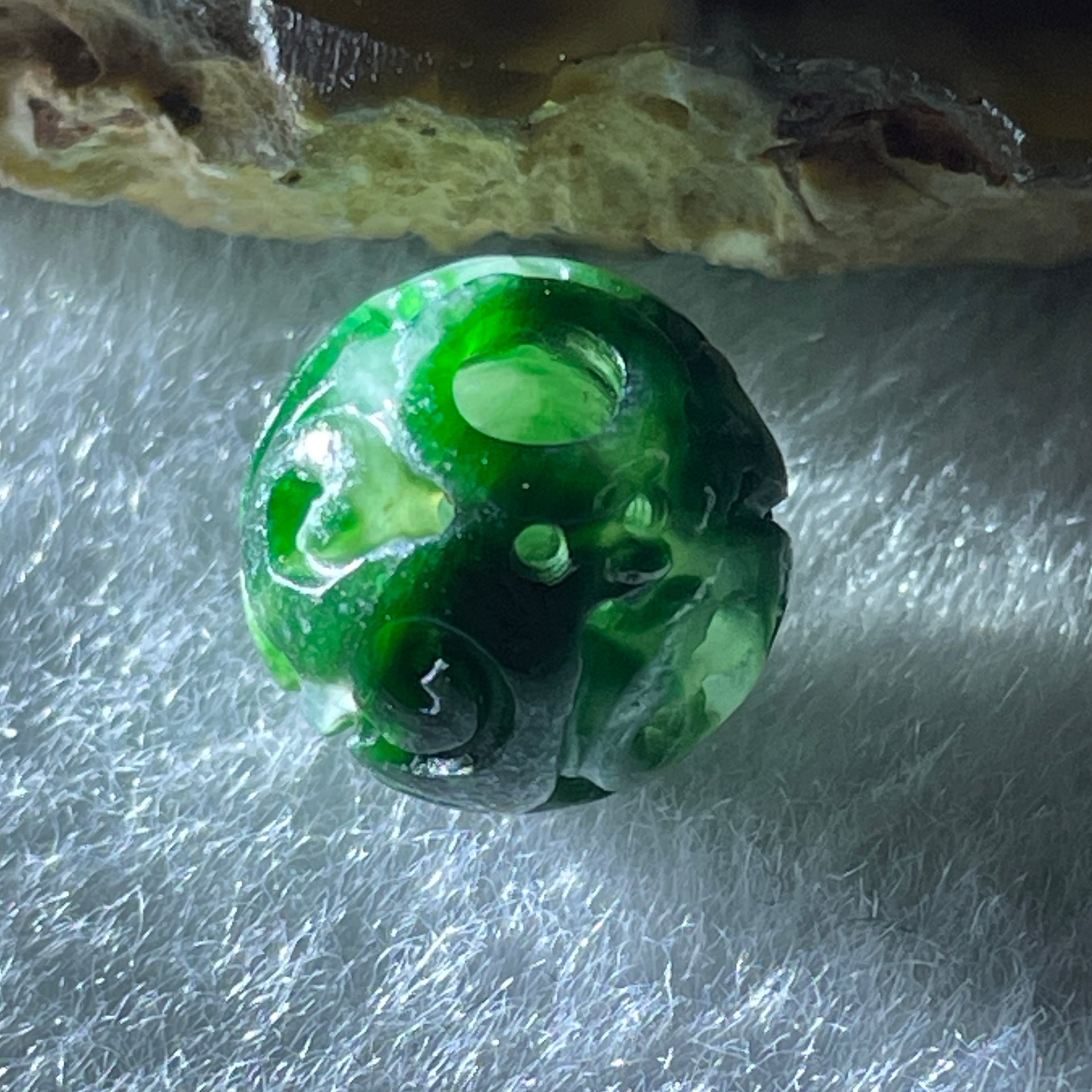 Natural Type A Lao Keng Old Mine Green with Light Green Jadeite Flora Carving Bead Charm 1.38g 10.7mm - Huangs Jadeite and Jewelry Pte Ltd