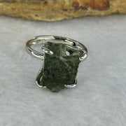 Natural Czech Republic Moldavite Meteorite Crystal in S925 Sliver Ring (Adjustable Size) 天然捷克陨石925银戒指 4.01g 15.1 by 10.4 by 8.2mm - Huangs Jadeite and Jewelry Pte Ltd