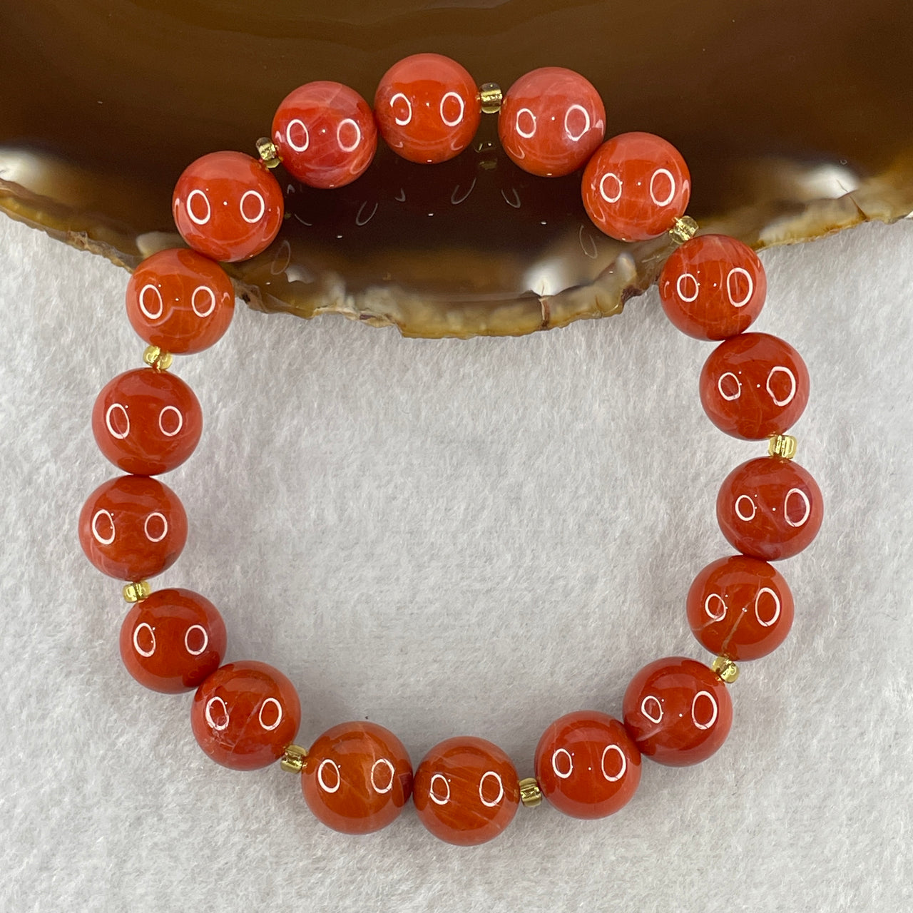 Certified Natural Red Agate Beads Bracelet 34.40g 17.5cm 11.3mm 18Beads