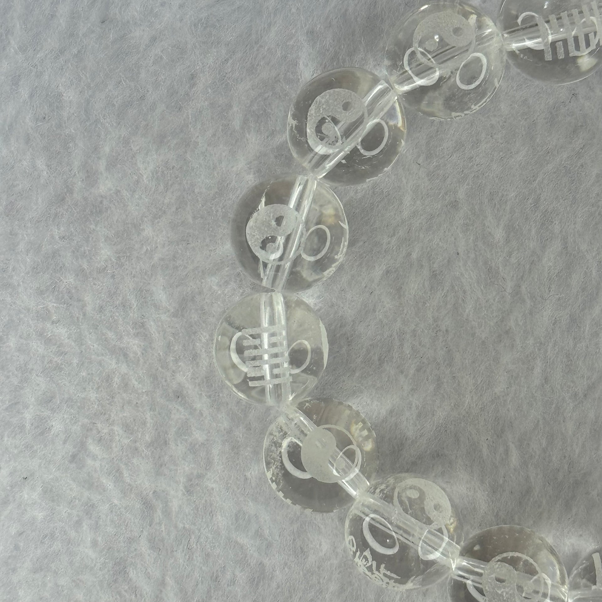 Natural Clear Quartz Beads with Inscription Bracelet 42.26g 17.5cm 12.3mm 17 Beads - Huangs Jadeite and Jewelry Pte Ltd