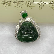 Type A Blueish Green Jadeite Milo Buddha Pendant Setting 18k White Gold 2.45g 25.6 by 19.4 by 7.2mm - Huangs Jadeite and Jewelry Pte Ltd