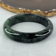 Type A Dark Green with Black and Emerald Green Piao Hua Jadeite Bangle Internal Diameter 55.7mm 57.67g 13.8 by 8.2mm (Very Slight External Rough) - Huangs Jadeite and Jewelry Pte Ltd
