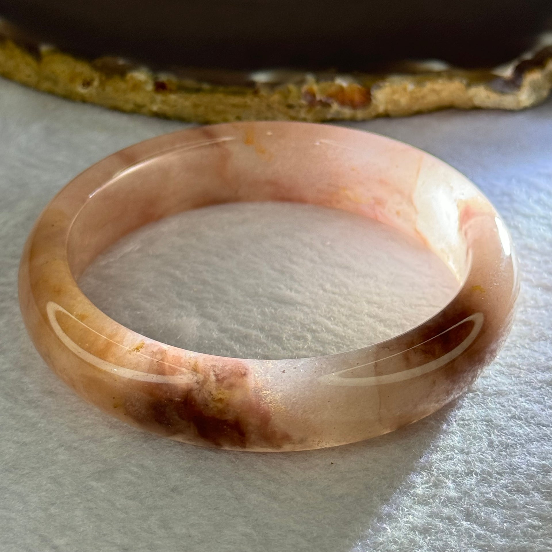 Transparent Pink with Purple and Peach Quartzite Jade Bangle 天山玉手镯 62.0mm 59.40g 15.0 by 9.0mm - Huangs Jadeite and Jewelry Pte Ltd