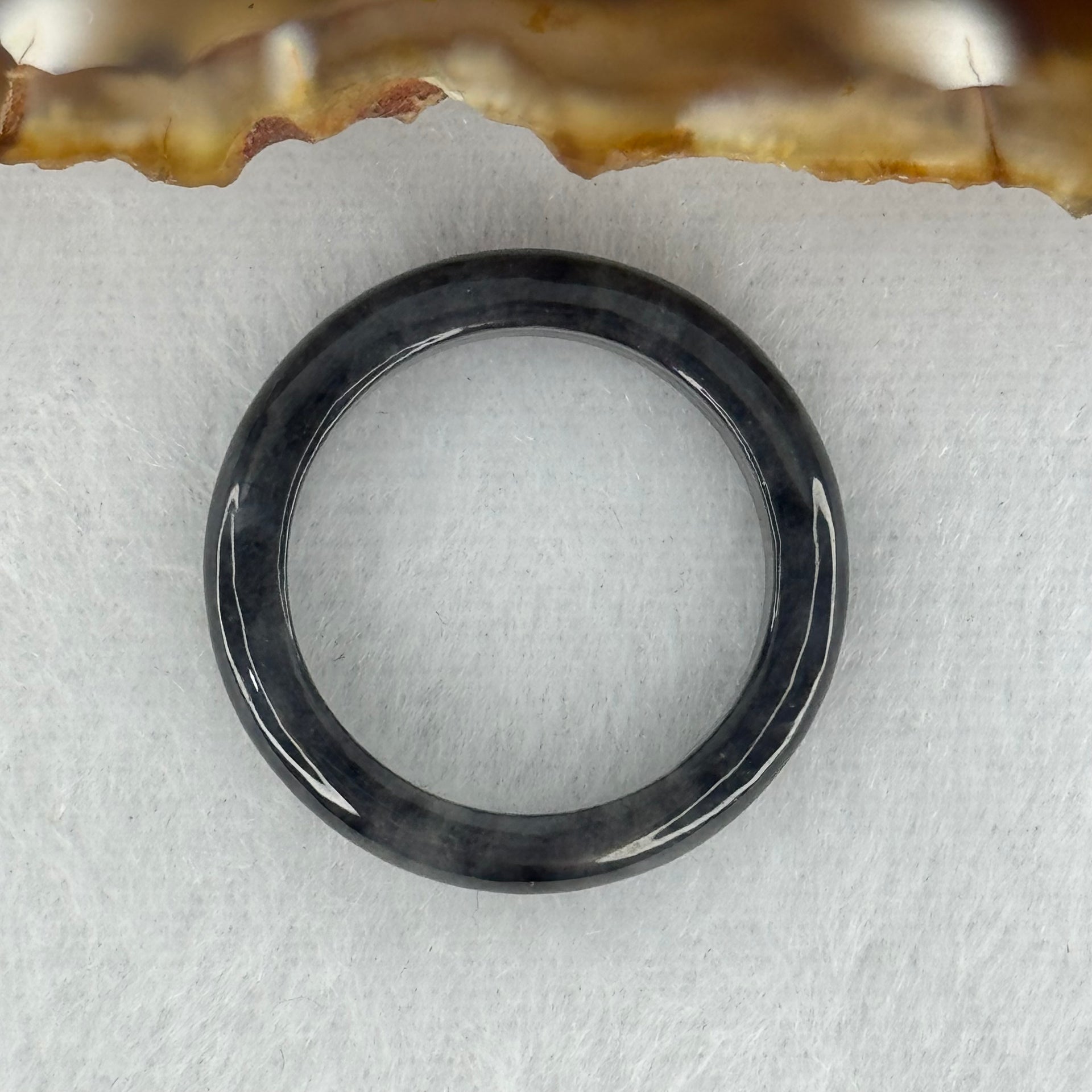 Type A Icy Wuji Black Grey Jadeite Ring 2.58g 4.3 by 3.3mm US 7.75 HK 17 (Very Slight Fine Internal Lines) - Huangs Jadeite and Jewelry Pte Ltd