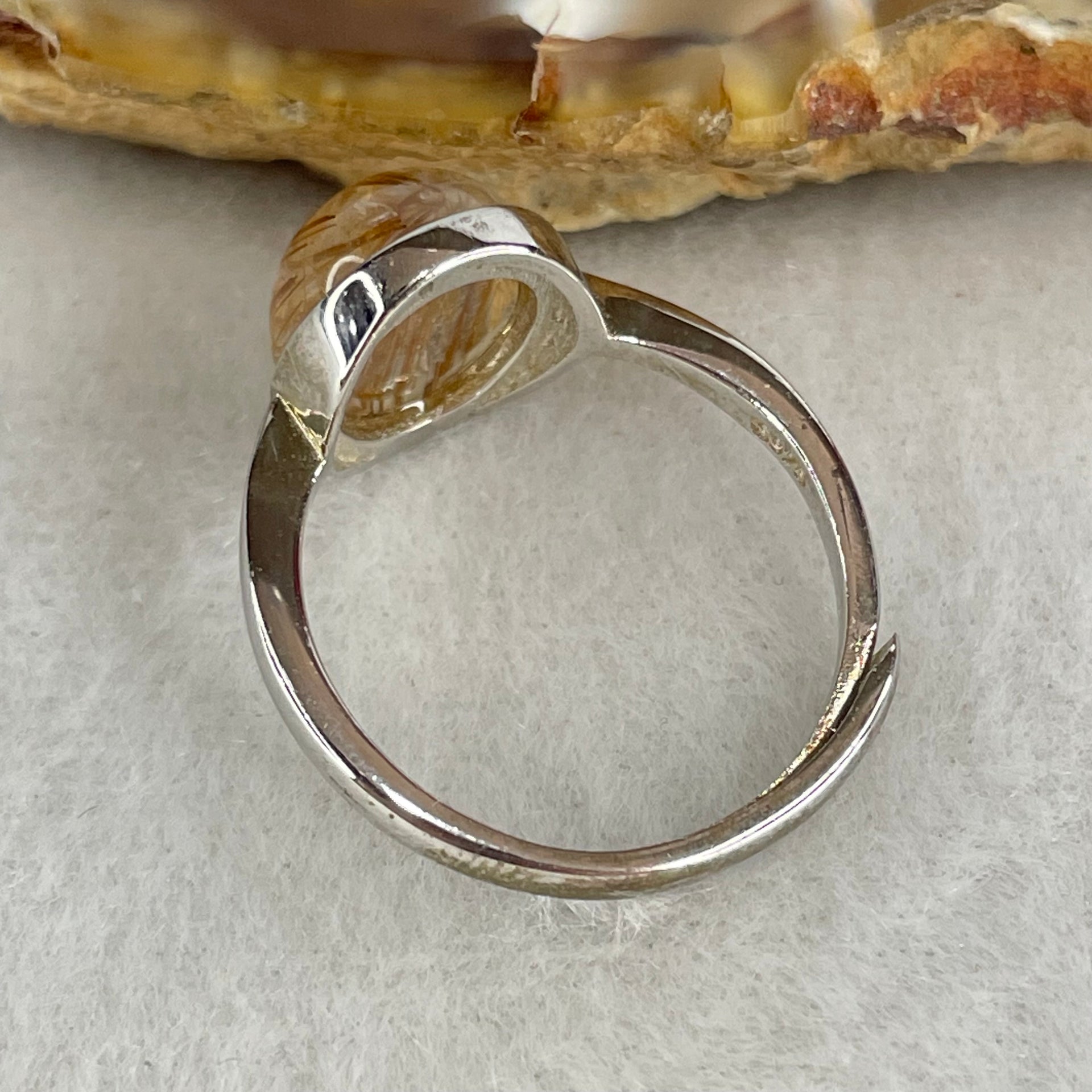Good Grade Natural Golden Rutilated Quartz Cabochon in S925 Silver Ring 2.93g 10.9 by 8.9 by 5.5mm - Huangs Jadeite and Jewelry Pte Ltd