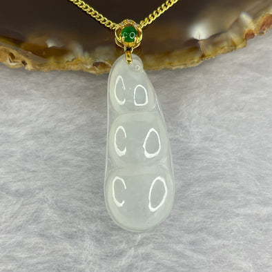 Type A Semi Icy White Jadeite Pea-pod For Prosperity and Growth in 18k Yellow Gold Setting 3.14g 30.7 by 11.3 by 5.0mm with 925 Silver Necklace - Huangs Jadeite and Jewelry Pte Ltd