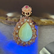 Natural Milk Royal White Amber with Crystals in Rose Gold Color Pendent 3.18g 14.1 by 10.0 by 5.0mm - Huangs Jadeite and Jewelry Pte Ltd