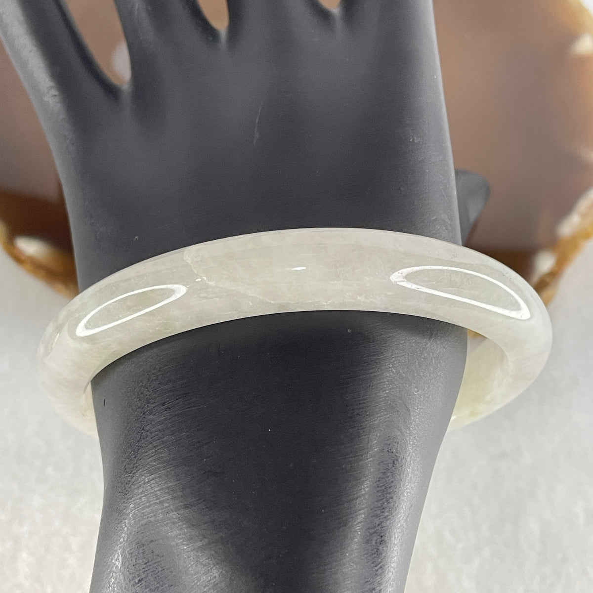 Certified Natural Type A Near White & Faint Green Jadeite Oval Bangle | 65.1mm Inner Diameter (48.42g 10.8x7.7mm | Internal Line, Slight External Rough | Pure Peace & Heart Harmony) - Huangs Jadeite and Jewelry Pte Ltd