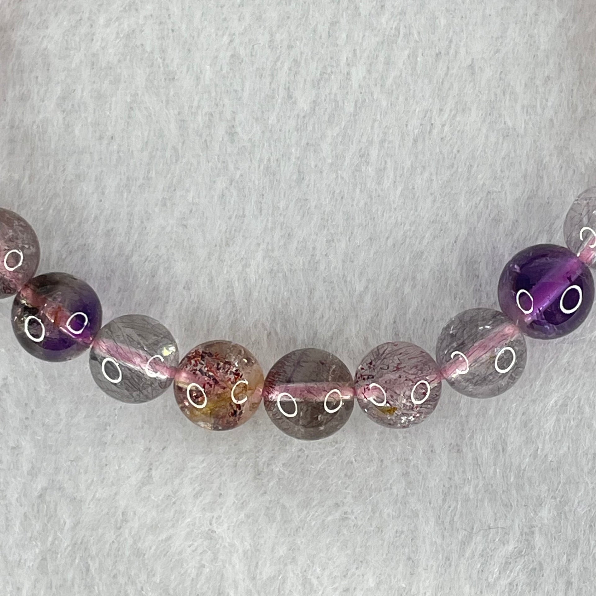 Above Average Grade Natural Super 7 Crystal Beads Bracelet 天然超级七水晶珠手链 14.99g 15cm 8.1mm 24 Beads - Huangs Jadeite and Jewelry Pte Ltd