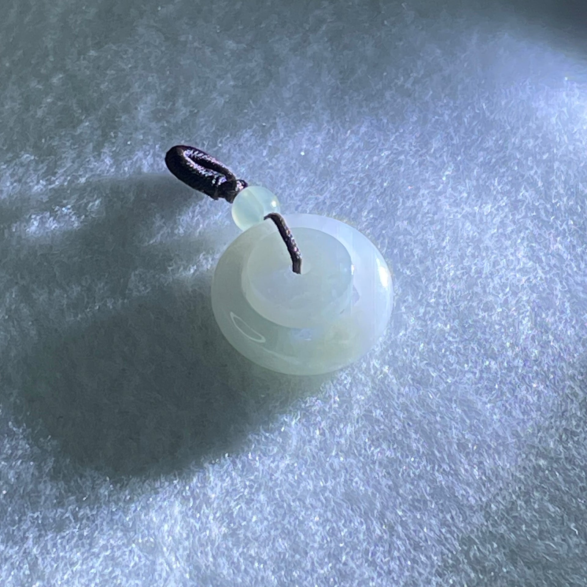 Type A Faint Lavender Jadeite Double Ping An Kou Donut Charm Pendant 4.40g 18.3 by 7.0mm - Huangs Jadeite and Jewelry Pte Ltd