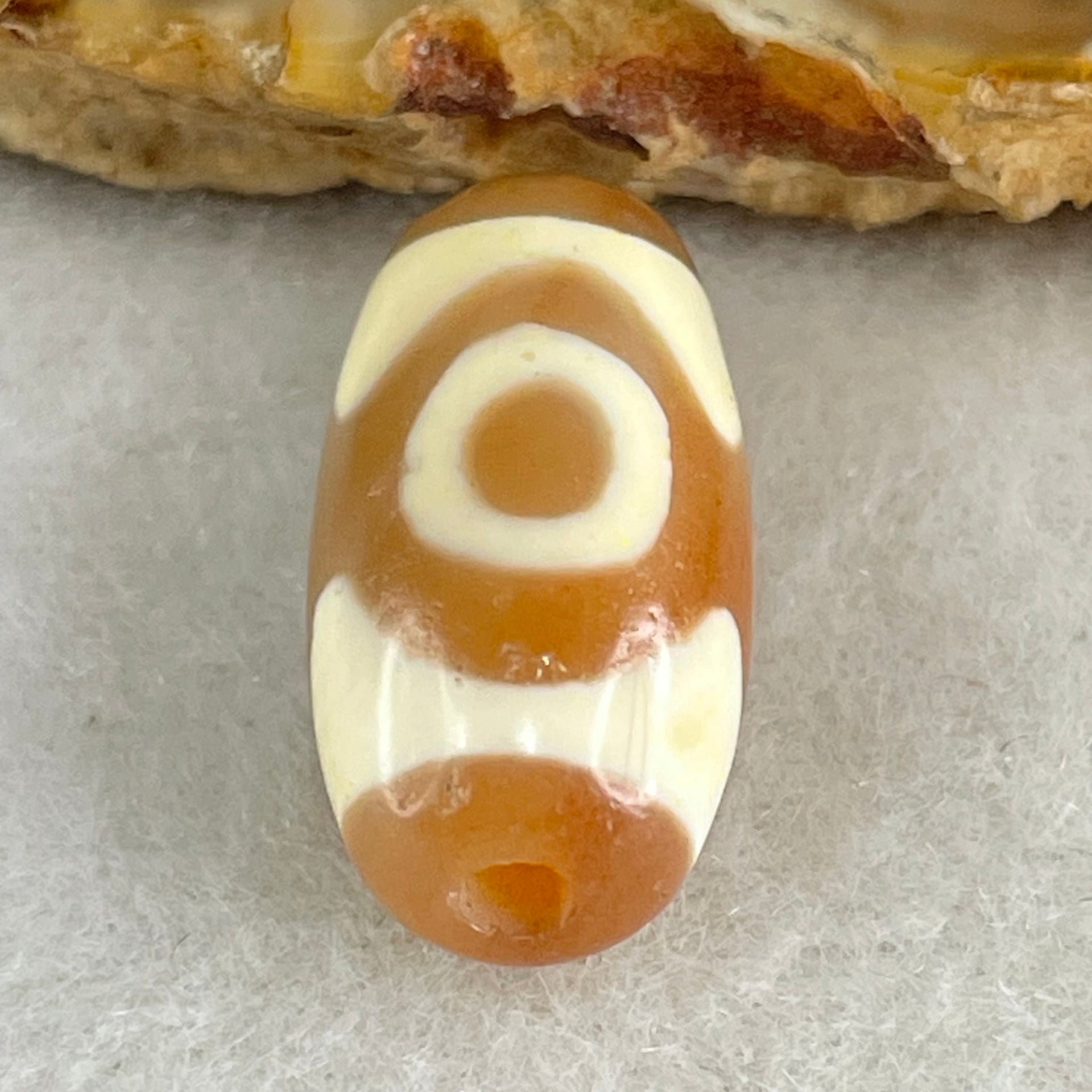 Natural Powerful Tibetan Old Oily Agate 3 Eyes Dzi Bead Heavenly Master (Tian Zhu) 三眼天诛 2.90g 19.5 by 10.2mm - Huangs Jadeite and Jewelry Pte Ltd