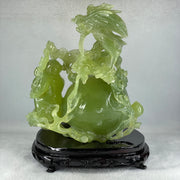 Natural Green Serpentine Dragon with Shou Xing Gong and Tong Zi with Wooden Stand Display 2610.6g 200.0 by 175.0 by 215.0mm - Huangs Jadeite and Jewelry Pte Ltd