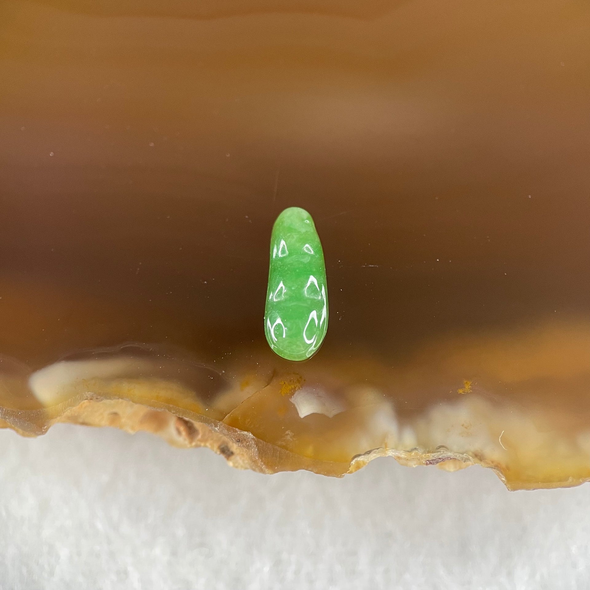 Type A Old Mine Full Green Jadeite Peapod Charm Stone For Setting 0.15g 10.3 by 4.0 by 2.0mm - Huangs Jadeite and Jewelry Pte Ltd